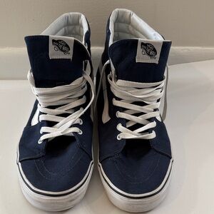 Vans High-Top Sneakers in Dark Blue and White